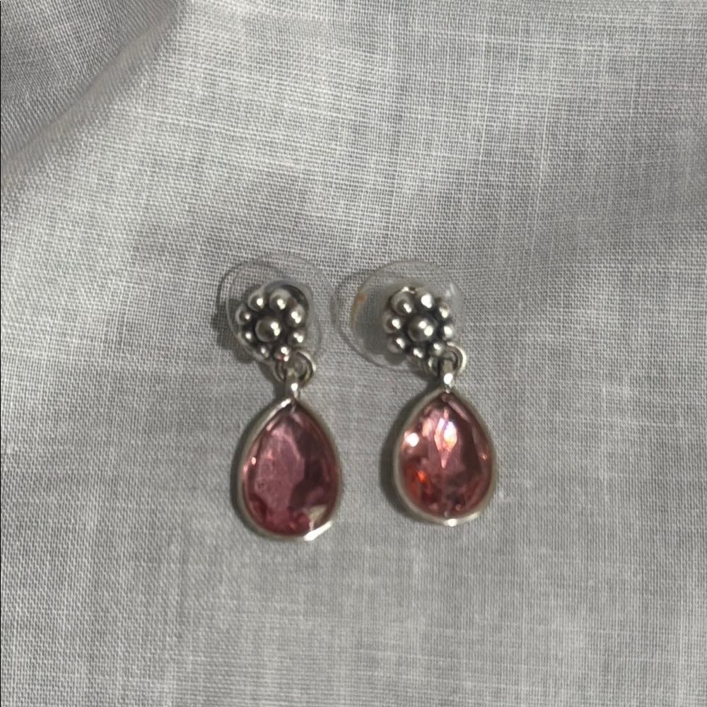 Brighton Silver Tone Flower and Pink Teardrop Earrings.